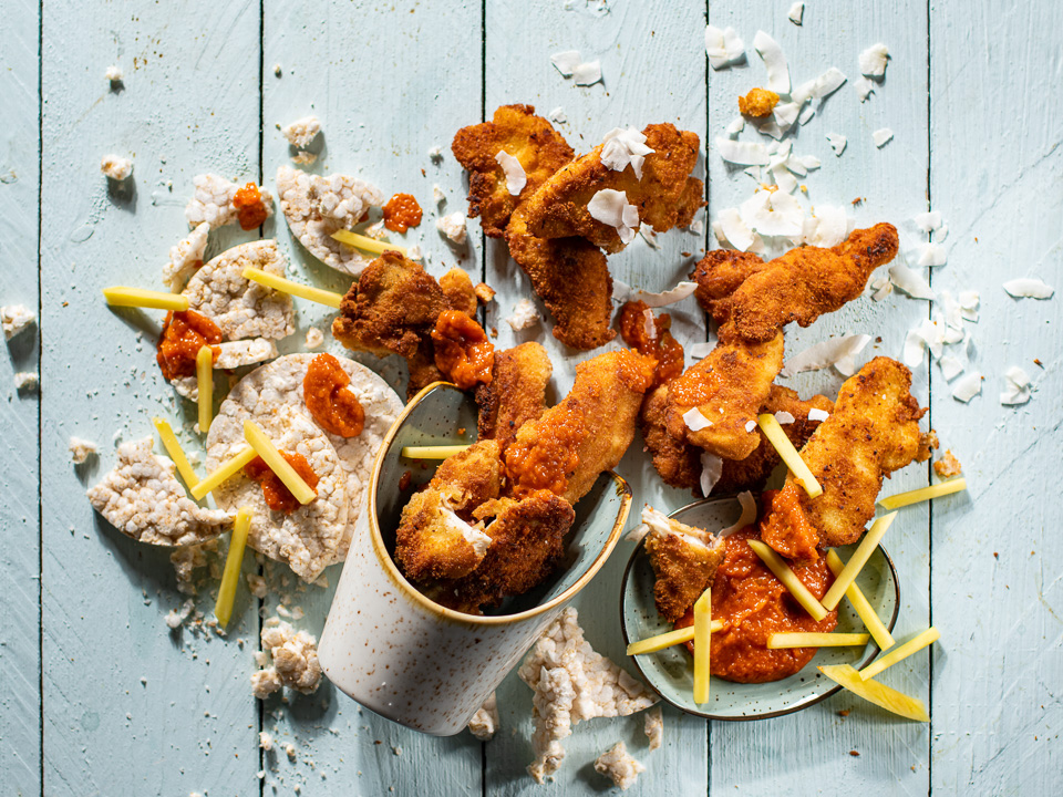 Hähnchenstreifen in Kokospanade Bild zum Rezept: Hähnchenstreifen in Kokospanade