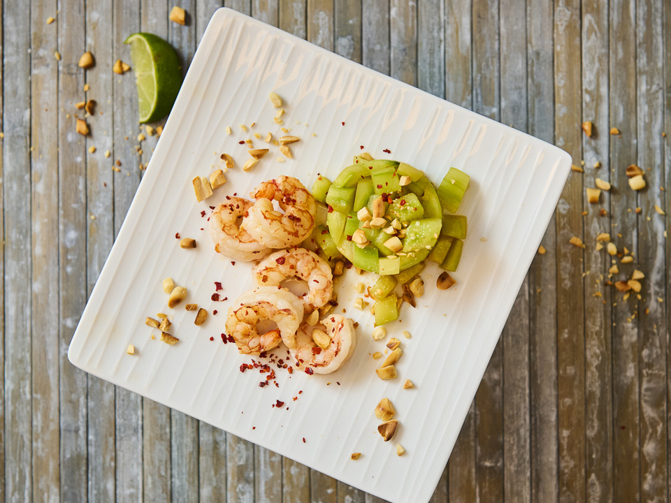 Argentinische Rotgarnelen mit Asia-Gurkensalat Bild zum Rezept: Argentinische Rotgarnelen mit Asia-Gurkensalat