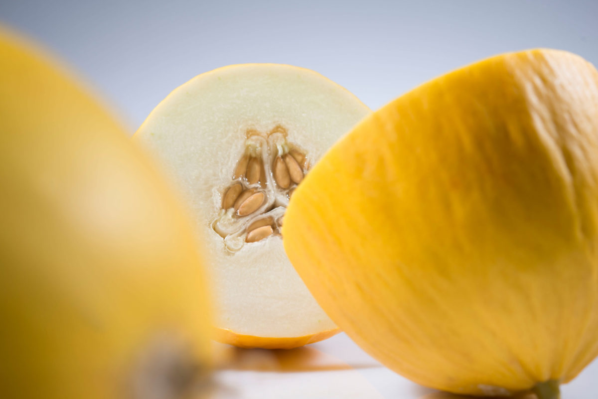 Honigmelone geschnitten und liegend.