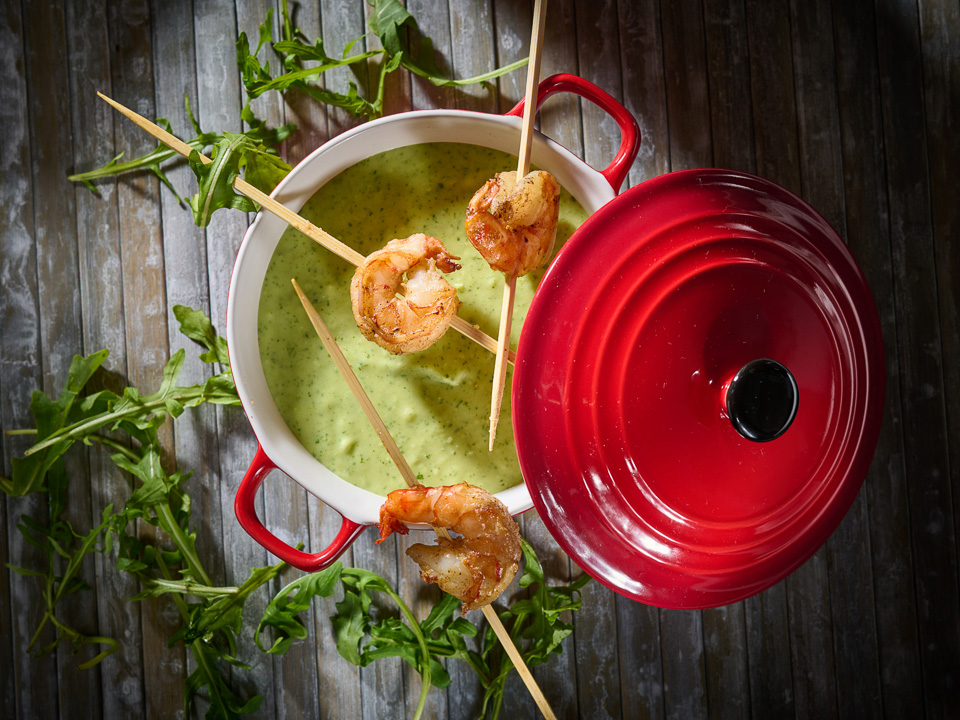 Bild zum Rezept: Rucolasuppe mit Gambas