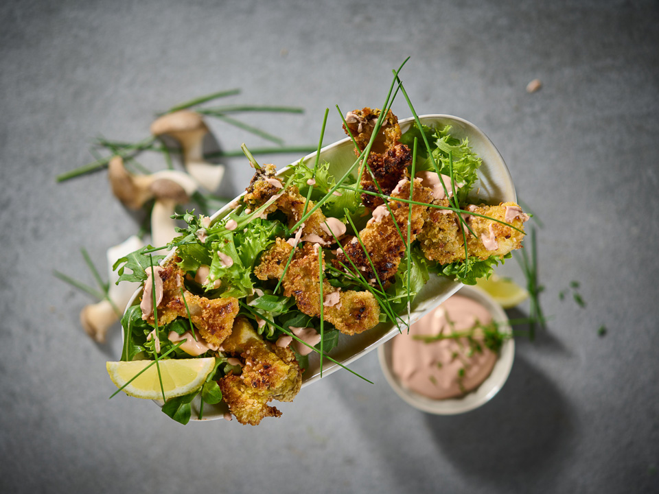 Gebackene Kräuterseitlinge in Cashew-Pankomehl Bild zum Rezept: Gebackene Kräuterseitlinge in Cashew-Pankomehl